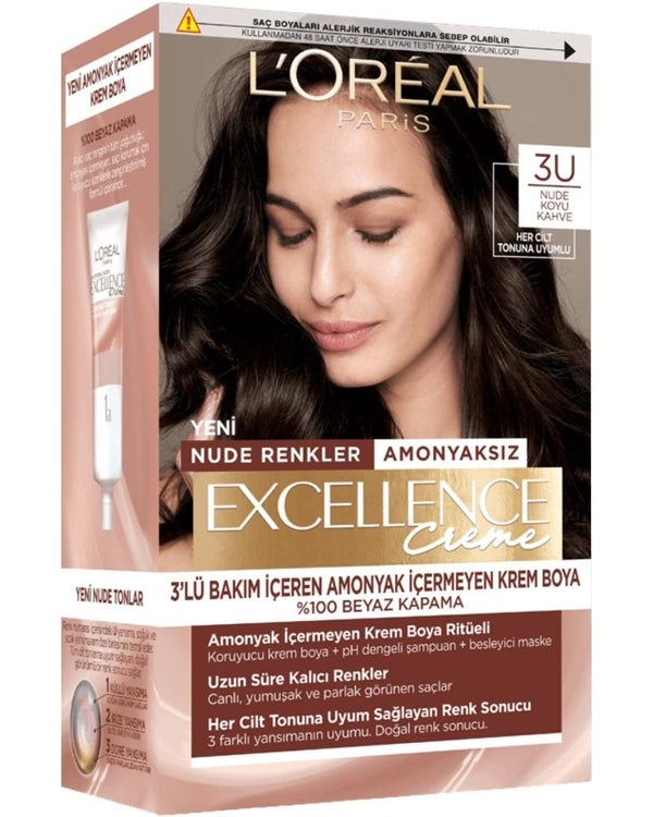 L'Oreal Paris Excellence Creme Nude Renkler Saç Boyası – 3u Nude Koyu Kahve