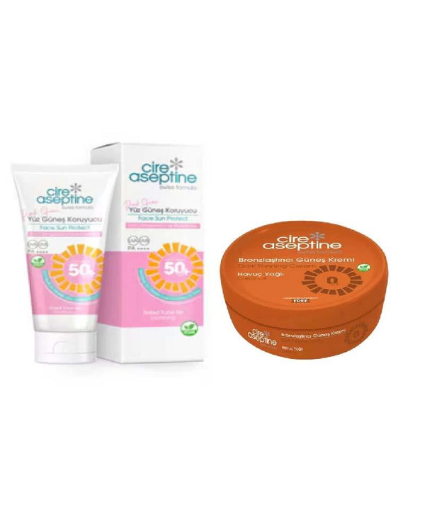 Cire Aseptine Yüz Güneş Koruyucu Aydınlatıcı 50ml + Bronzlaştırıcı Güneş Kremi 100ml