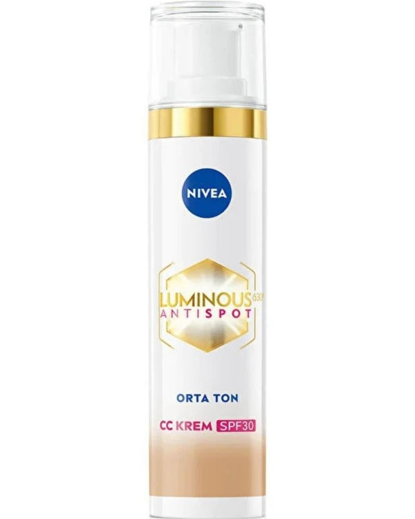 NIVEA Luminous630 Koyu Leke Karşıtı CC Yüz Kremi 40ml, SPF30 Güneş Koruyucu, Hyaluronik Asit, Orta Ton