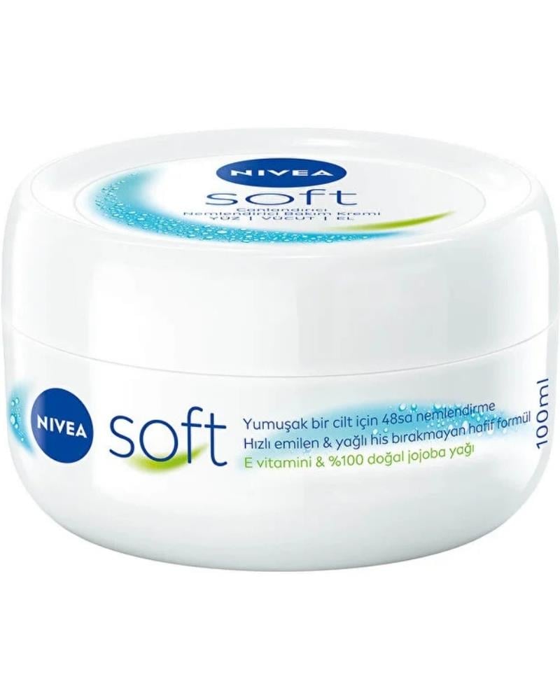 NIVEA Soft Nemlendirici Bakım Kremi 100ml, Jojoba Yağı, E Vitamini, Yüz Vücut El, Yumuşak Cilt Hissi