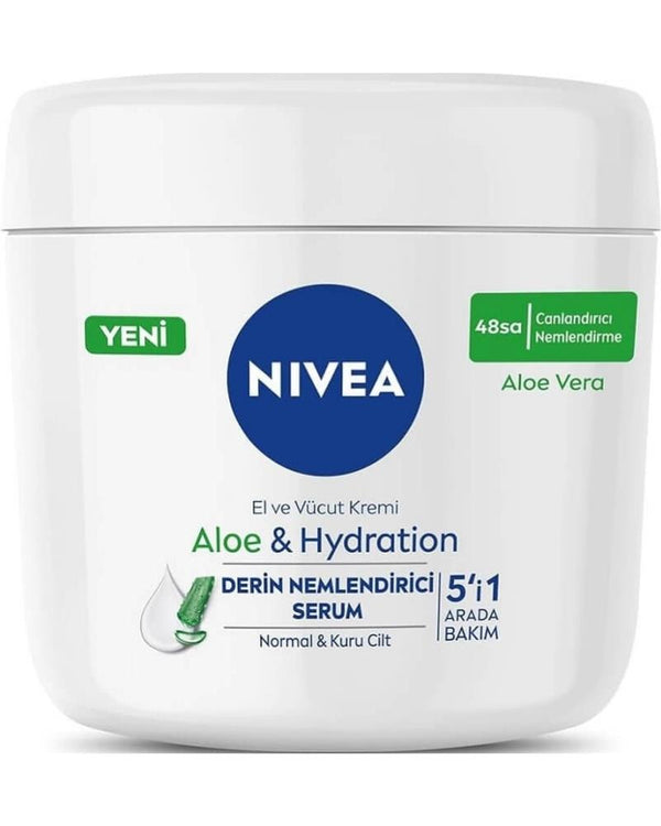 NIVEA Aloe Vera 5'i 1 Arada El Ve Vücut Kremi 400ml, 48 Saat Nemlendirici Serum, Normal Ve Kuru Ciltler
