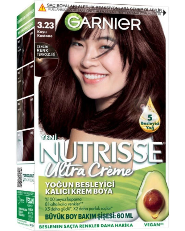 Garnier Nutrisse Yoğun Besleyici Kalıcı Krem Saç Boyası 3.23 Koyu Kestane