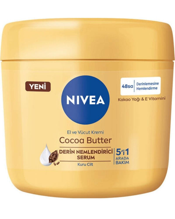 NIVEA Cocoa Butter El Ve Vücut Bakım Kremi 400ml, 48 Saat Nemlendirici Serum, E Vitamini, Kakao Yağı