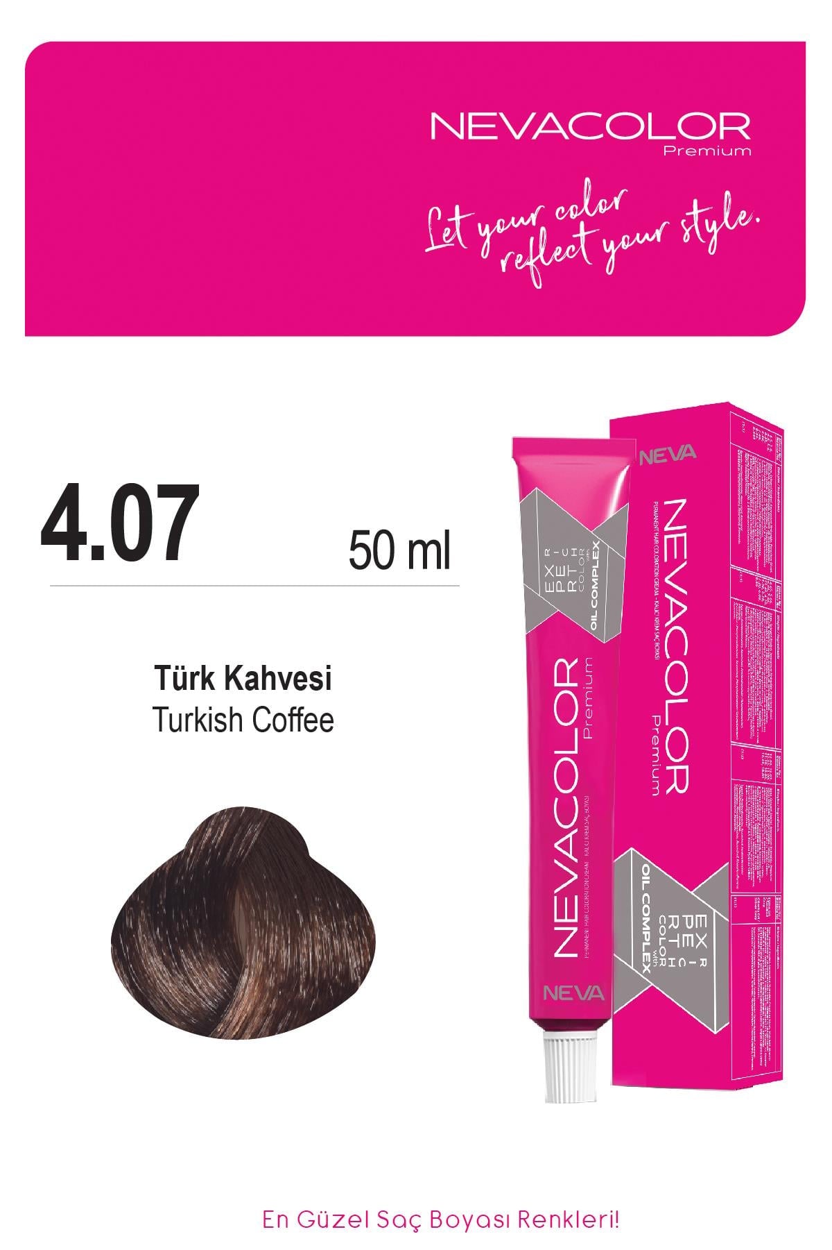 Neva Color Premium 4.07 Saç Boyası Türk Kahvesi 50 ml Tüp