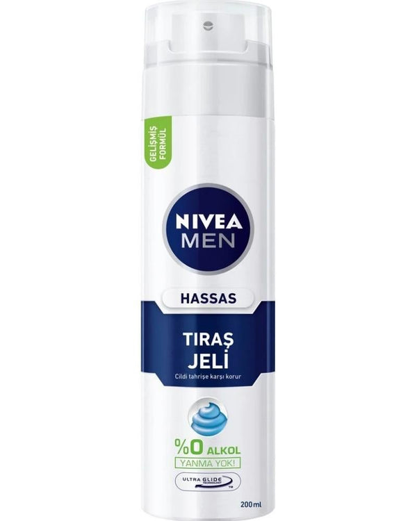 NIVEA MEN Erkek Hassas Koruma Tıraş Jeli 200ml, Hassas Ciltlere Özel, Yanma Kızarma Kuruma Engelleyici