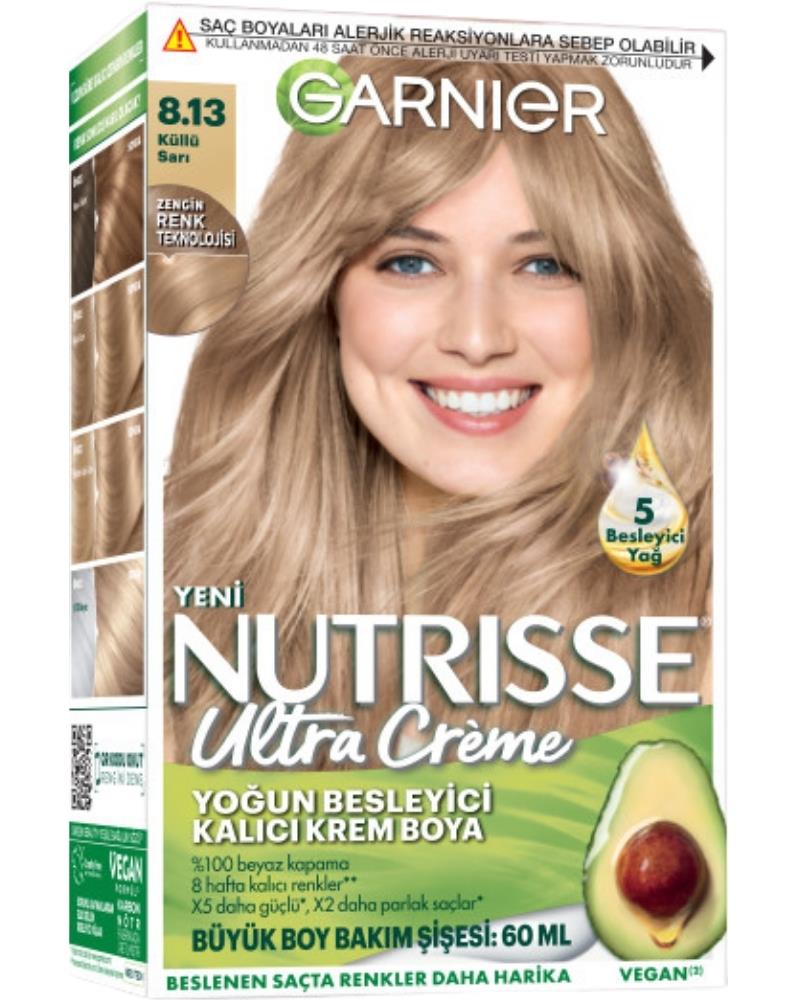 Garnier Nutrisse Yoğun Besleyici Kalıcı Krem Saç Boyası 8.13 Küllü Sarı