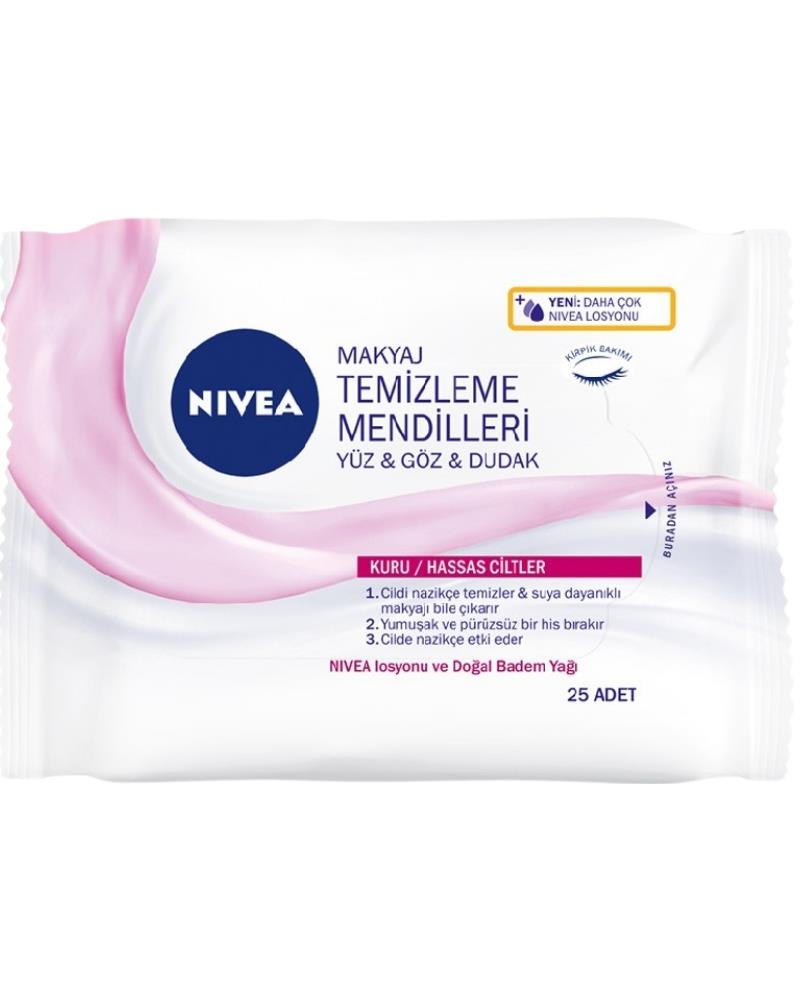 NIVEA 3'ü 1 Arada Makyaj Temizleme Mendili Kuru Cilt 25 Adet