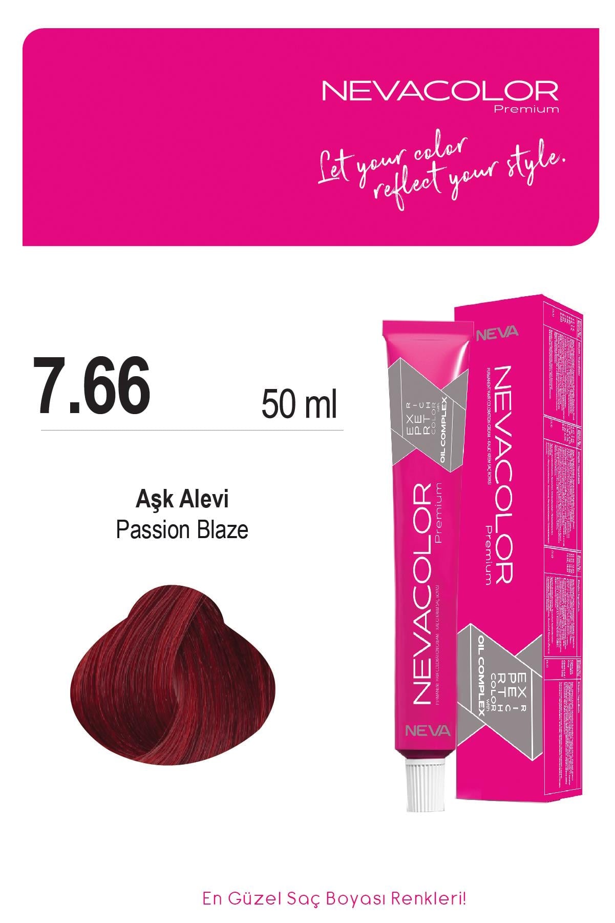 Nevacolor Premium 7.66 Aşk Alevi - Kalıcı Krem Saç Boyası 50 g Tüp