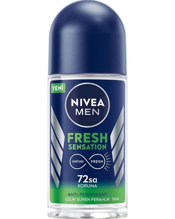 NIVEA Men Erkek Roll-on Deodorant Fresh Sensation 50ml, 72 Saat Anti-perspirant Koruma, Uzun Süreli Koruma