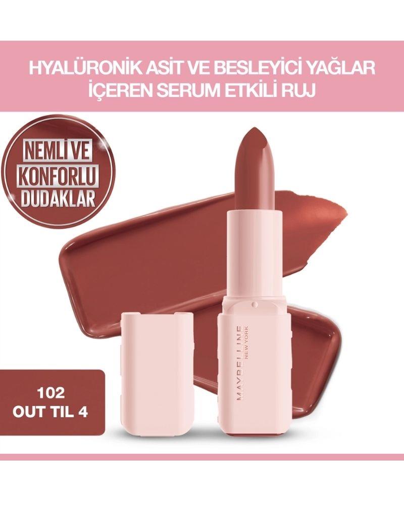 Maybelline New York Serum Etkili Hyalüronik Asit ve Besleyici Yağ İçeren Ruj 102 Out Til 4