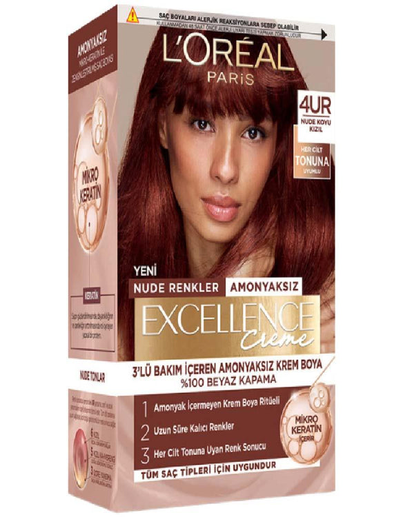 Loreal Paris Excellence Creme - Krem Saç Boyası No: 4UR Nude Koyu Kızıl