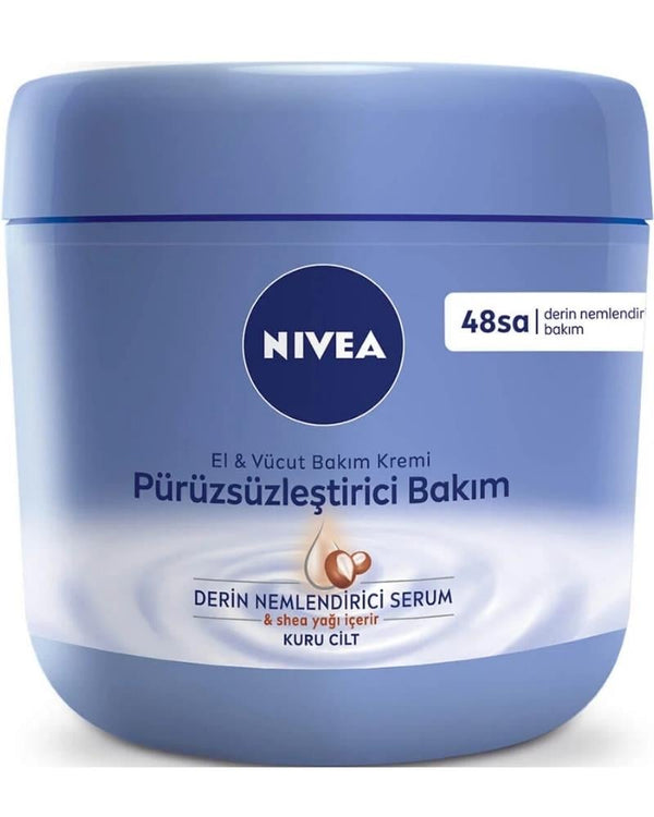 NIVEA Pürüzsüzleştirici El Ve Vücut Bakım Kremi 400ml, 48 Saat Nemlendirici Serum, Shea Yağı, Kuru Ciltler
