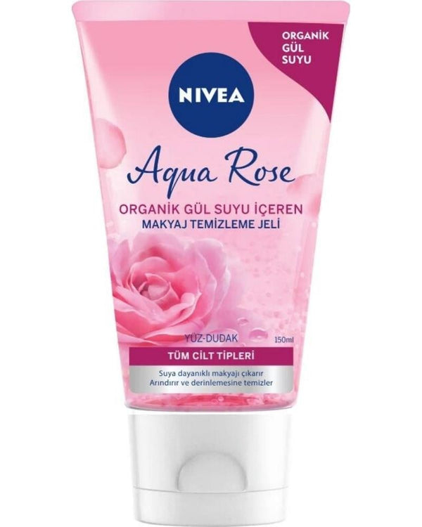 NIVEA Aqua Rose Organik Gül Suyu Içeren Makyaj Temizleme Jeli 150ml, Suya Dayanıklı Makyajı Çıkarır