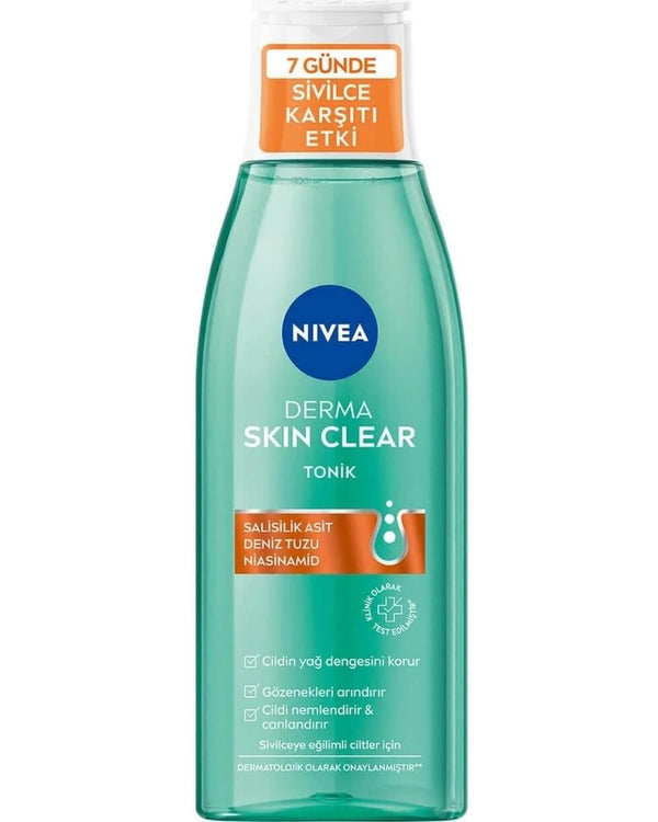NIVEA Derma Skin Clear Sivilce Karşıtı Tonik 200ml,Salisilik Asit,Niasinamid,Deniz Tuzu,Gözenek Arındırıcı