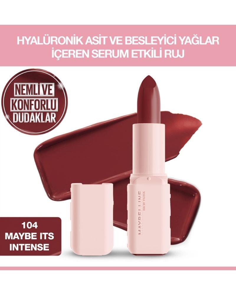 Maybelline New York Serum Etkili Hyalüronik Asit ve Besleyici Yağ İçeren Ruj 104 Maybe It's Intense