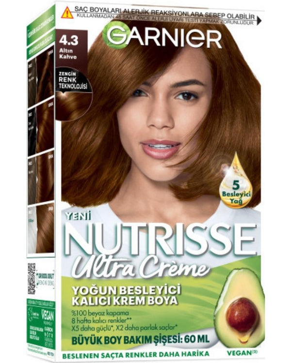 Garnier Nutrisse Yoğun Besleyici Kalıcı Krem Saç Boyası 4.3 Altın Kahve