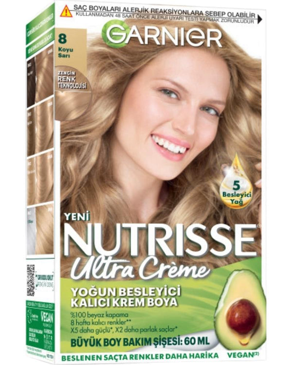 Garnier Nutrisse Yoğun Besleyici Kalıcı Krem Saç Boyası 8 Koyu Sarı