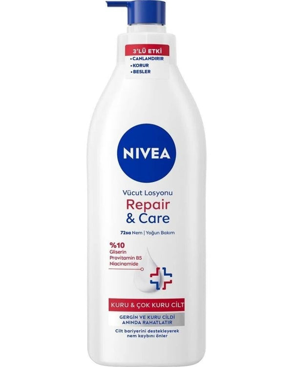 NIVEA Repair&care Yoğun Bakım Derinlemesine Nemlendirici Vücut Losyonu, 72 Saat Koruyucu,çok Kuru Ciltler