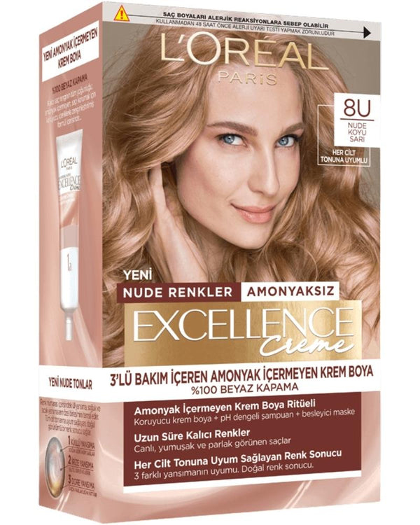 L'Oreal Paris Excellence Creme Nude Renkler Saç Boyası – 8u Nude Koyu Sarı