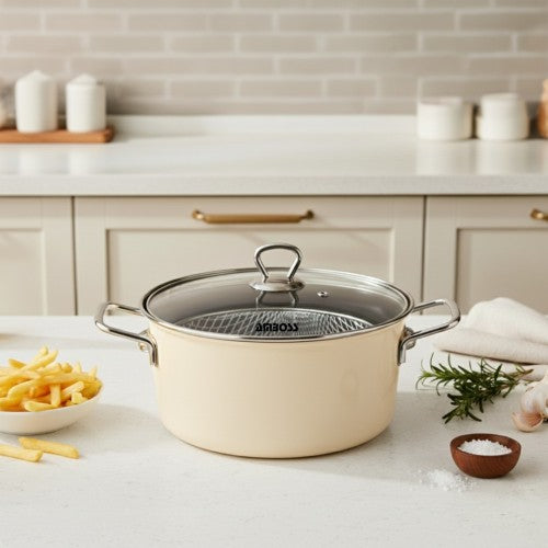 Amboss Crispella 22 Cm Cam Kapaklı Emaye Kızartma Tenceresi-