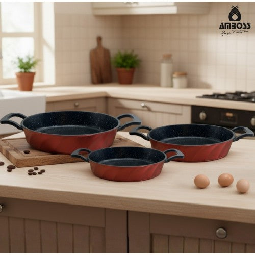 Amboss Vento 3 Parça Döküm Sahan Omlet Seti (Kırmızı) Fiyatı