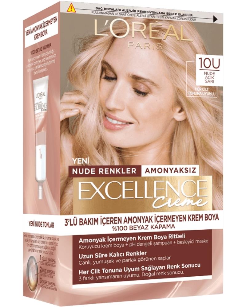 L'Oreal Paris Excellence Creme Nude Renkler Saç Boyası – 10u Nude Açık Sarı