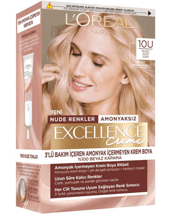L'Oreal Paris Excellence Creme Nude Renkler Saç Boyası – 10u Nude Açık Sarı
