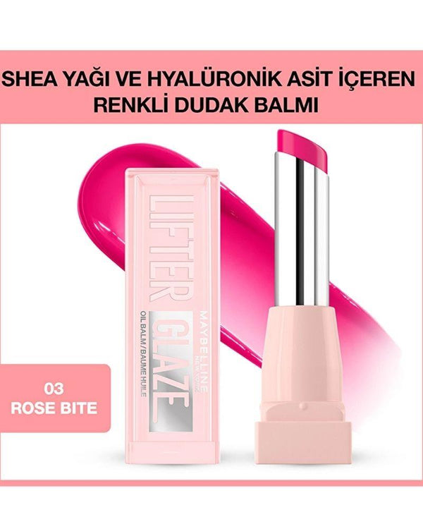 Maybelline New York Lifter Glaze Shea Yağı ve Hyalüronik Asit İçeren Renkli Dudak Balmı 03 Rose Bite