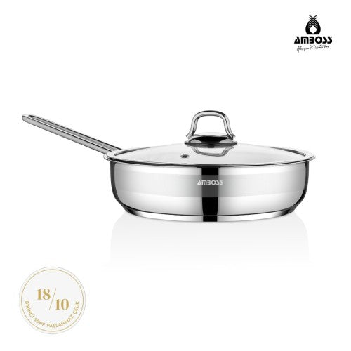 Amboss Saphire Paslanmaz Çelik 26 cm Cam Kapaklı Çelik Tava Fiyatı