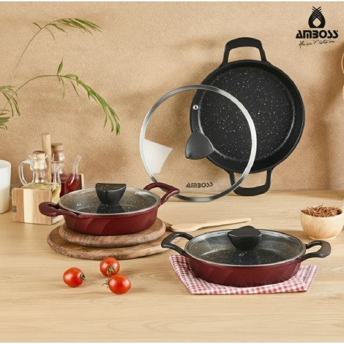 Amboss Vento 6 Parça Cam Kapaklı Döküm Sahan Omlet Seti