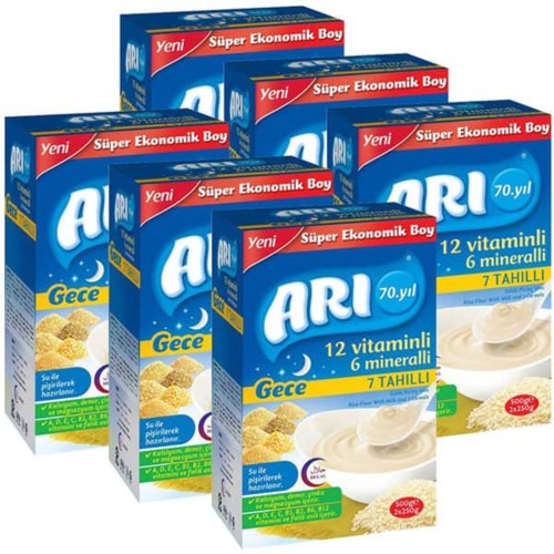 Arı Mama Sütlü 7 Tahıllı (Gece) Sütlü Pirinç Unu 500 gr x 6