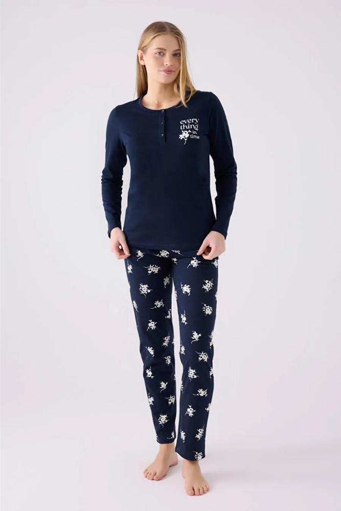 Arnetta 3056-X Kadın Uzun Kollu Pijama Takımı Lacivert