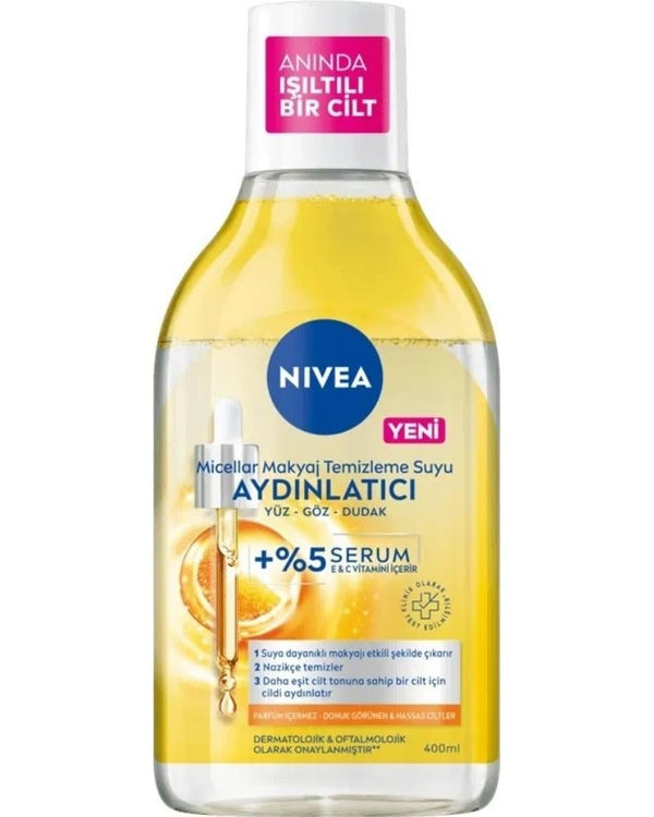 NIVEA Aydınlatıcı Micellar Makyaj Temizleme Suyu 400ml, Serum İçerikli, Donuk ve Hassas Cilt Tipleri