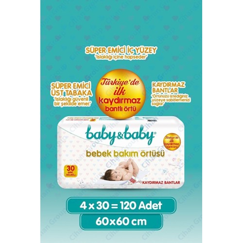 Baby Baby Bebek Bakım Örtüsü 60x60 cm Alt Açma Bezi 30 lu x 4