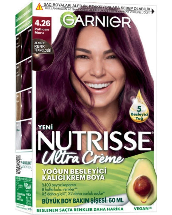 Garnier Nutrisse Yoğun Besleyici Kalıcı Krem Saç Boyası 4.26 Patlıcan Moru