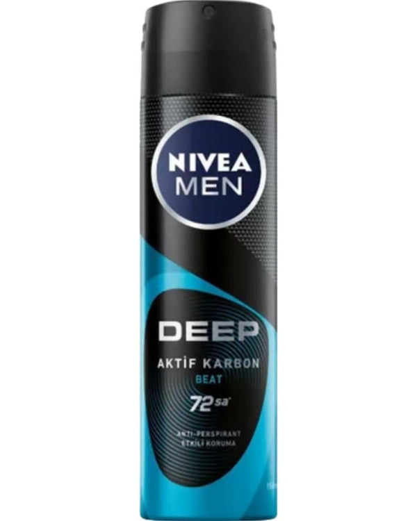 NIVEA Men Erkek Sprey Deodorant Deep Beat 150ml,72 Saat Anti-perspirant Koruma