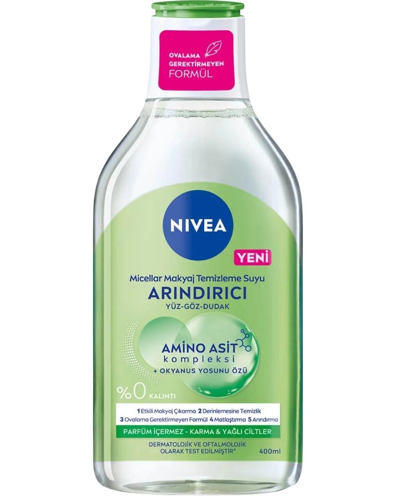 NIVEA Micellar Makyaj Temizleme Suyu Amino Asit 400ml, Arındırıcı, Okyanus Yosunu Özü, Karma Citler