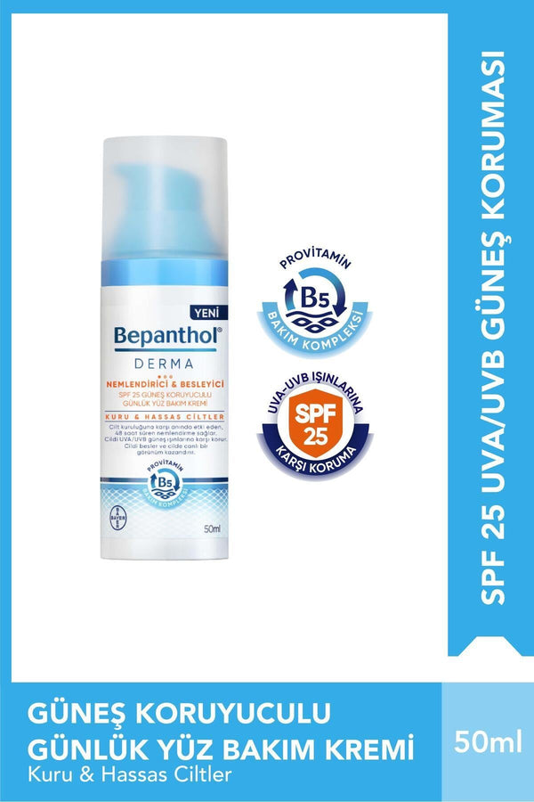 Bepanthol Derma Nemlendirici & Besleyici Spf25 Güneş Koruyuculu Günlük Yüz Bakım Kremi - Kuru hassas