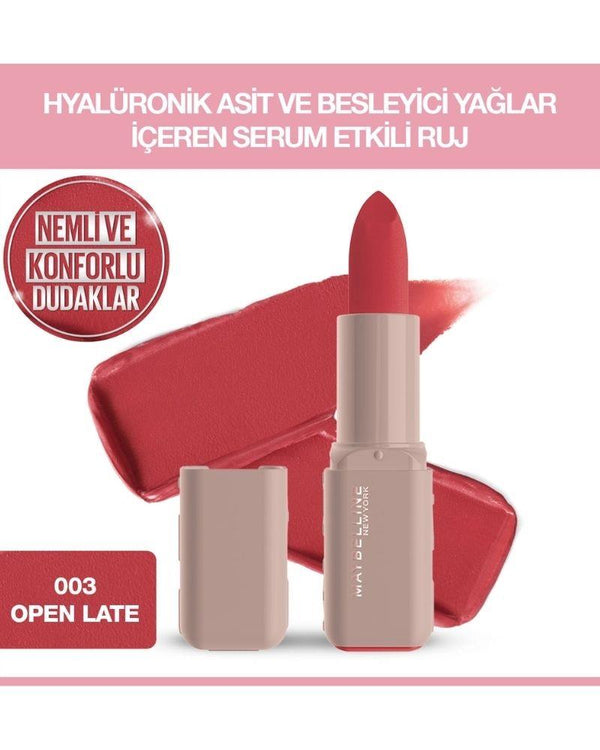 Maybelline New York Serum Etkili Hyalüronik Asit ve Besleyici Yağ İçeren Ruj 003 Open Late