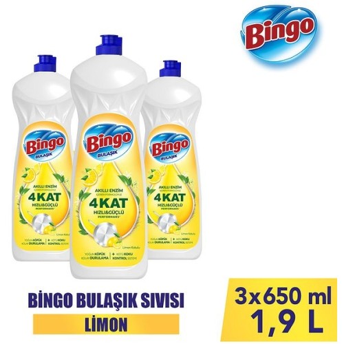 Bingo Elde Bulaşık Deterjanı Limon 650 ml x 3 Adet Fiyatı
