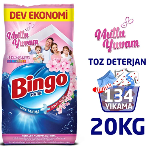 Bingo Matik Konsantre Toz Deterjan Mutlu Yuvam 10 kg x 2 Adet Fiyatı
