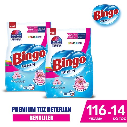Bingo Premium Toz Çamaşır Deterjanı Renkli 7 kg x 2 Adet Fiyatı
