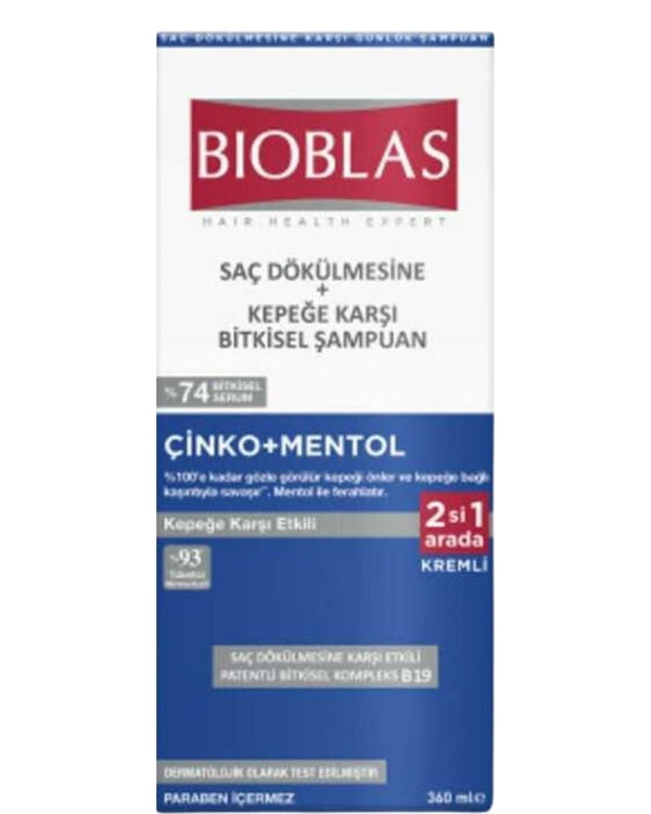 Bioblas 2'si 1 Arada Kepek Karşıtı Şampuan – Mentol Ferahlığı 360 ML
