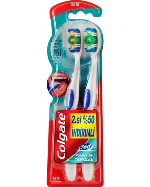 Colgate 360 Komple Ağız Temizliği Çok Yönlü Koruma Orta Diş Fırçası 1+1
