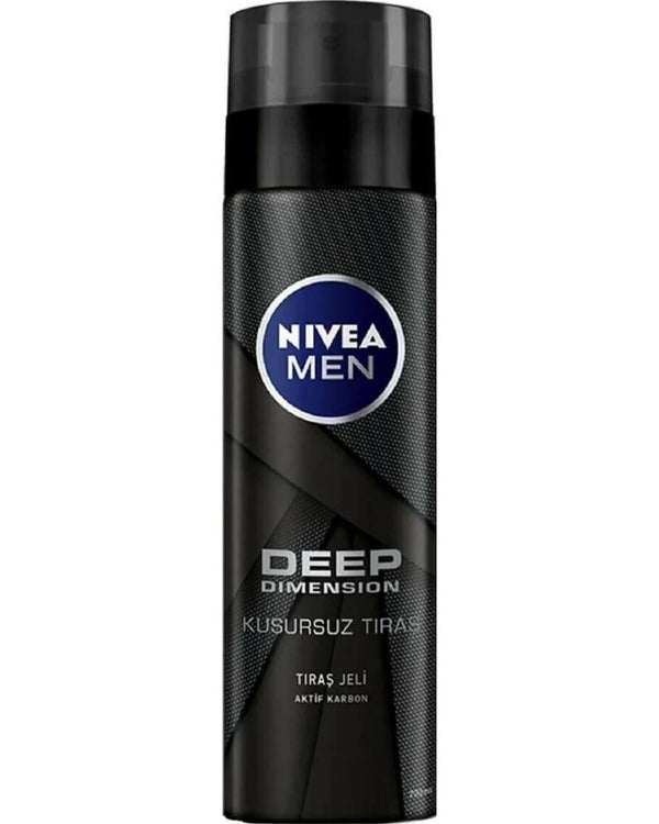 NIVEA Men Erkek Tıraş Jeli Deep Dimension 200ml, Kusursuz Tıraş, Aktif Karbon, Kaygan Tıraş Deneyimi