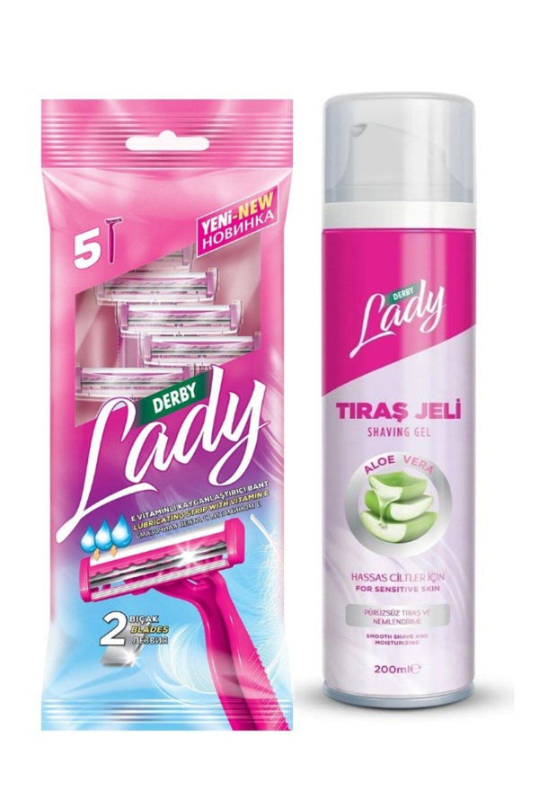 Derby Lady 2 5'li Poşet + Derby Lady Tıraş Jeli Aloe Vera 200Ml Avantajlı Paket
