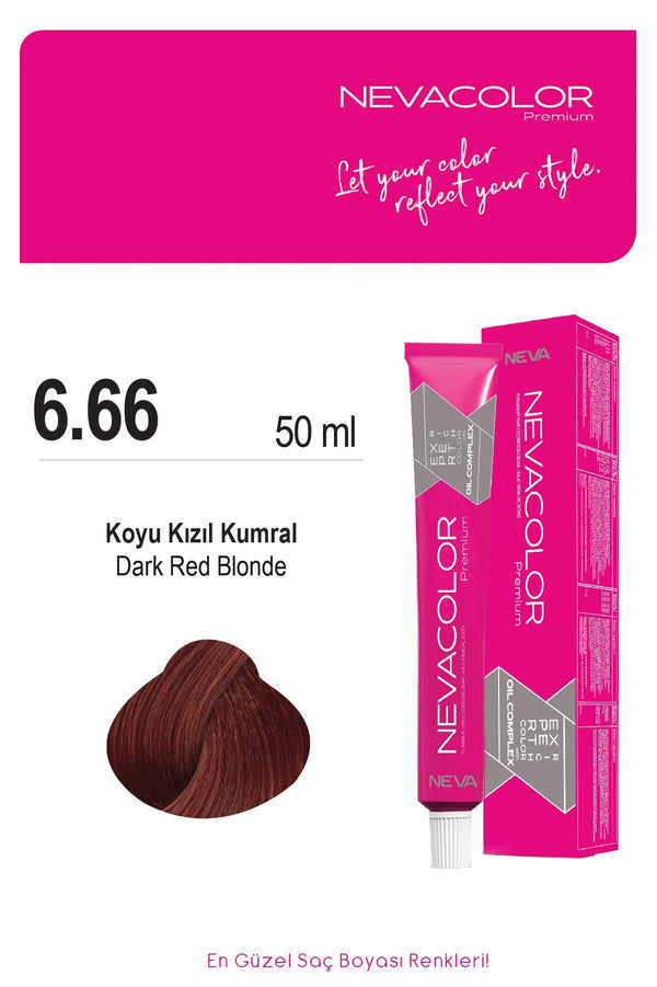 Nevacolor Premium 6.66 Koyu Kızıl Kumral - Kalıcı Krem Saç Boyası 50 g Tüp