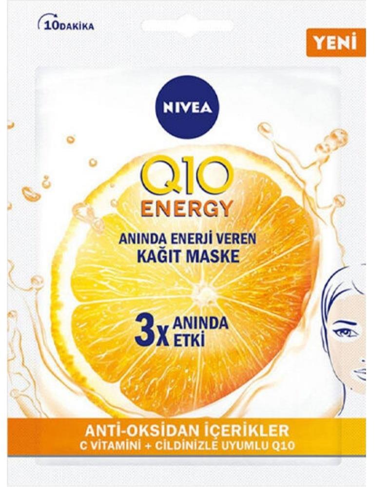NIVEA Q10 Energy Anında Enerji Veren Kağıt Maske, C Vitamini, Antioksidan, Yorgun Ve Solgun Ciltler, 1adet