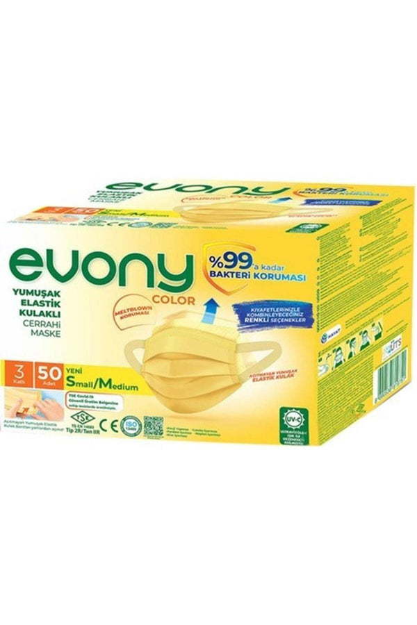 Evony Color Sarı Cerrahi Maske S/m - 50 Adet
