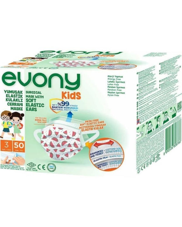 Evony Kids 3 Katlı Yumuşak Kulaklı Maske 50 Adet